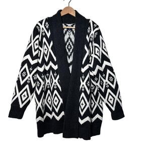 Old Navy Womens XL Long Cardigan Sweater Diamond Fair Isle Charcoal Cozy Winter